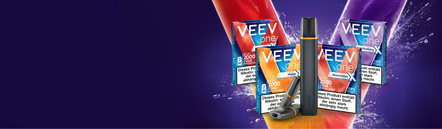 VEEV ONE Kit in Schwarz mit den vier neuen Extra Flavours